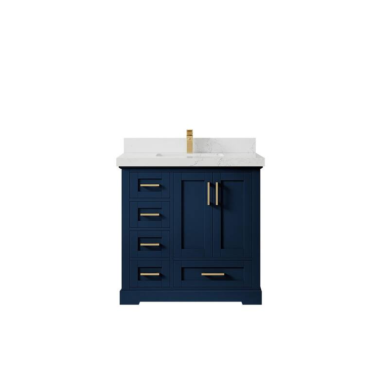 Willow Collections 36 x 22 Boston Center Sink Right Bathroom Vanity with Countertop - 2"Empira White - Navy Blue