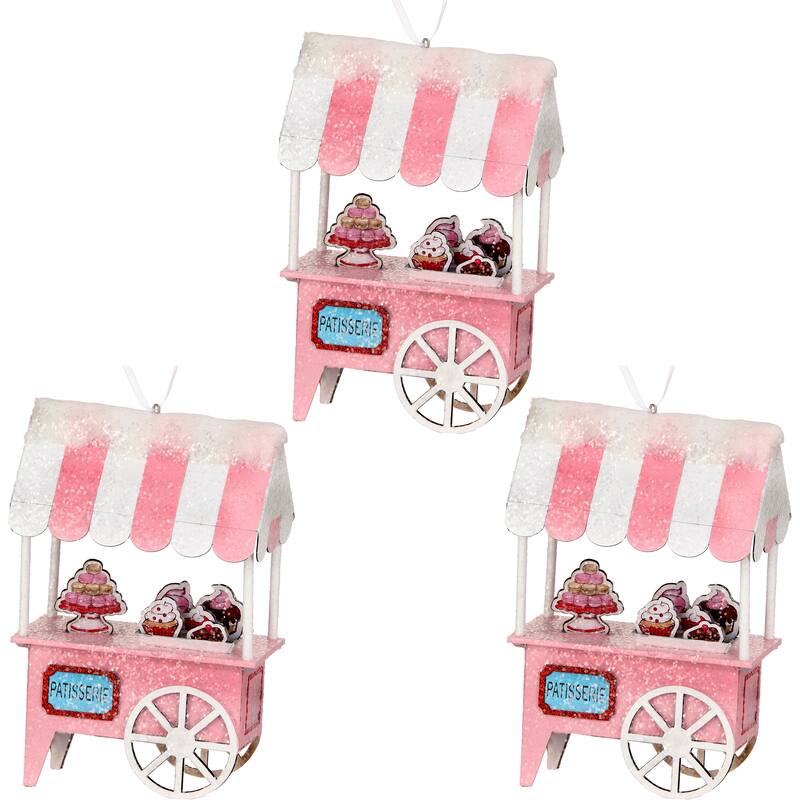 6" Cardboard French Dessert Cart Ornament Set of 3