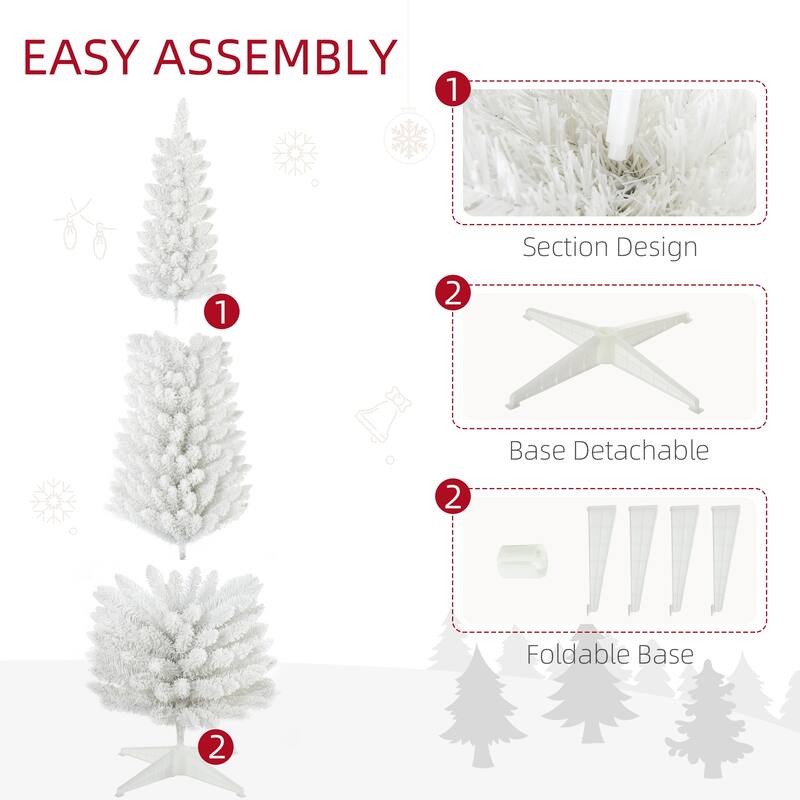 HOMCOM Flocked Artificial Pencil Tree - Realistic Branches, Plastic Base, White