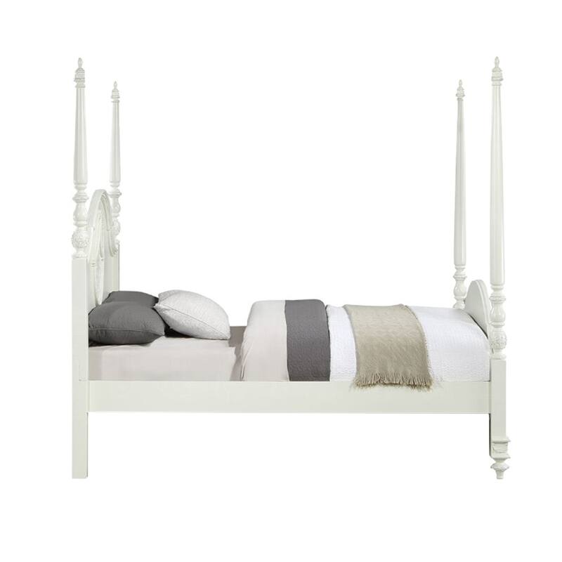 Wooden Post Bed with Arched Headboard and Footboard in Ivory Finish