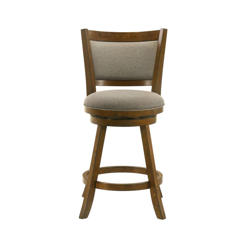 Aiden Modern Farmhouse Swivel Wood Counter Height Kitchen Bar Stool in Sepia Brown Finish with Fabric Upholstered Seat