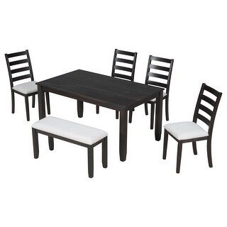 6-Piece Rustic Dining Table Set with 4 Upholstered Chairs&1 Bench for ...