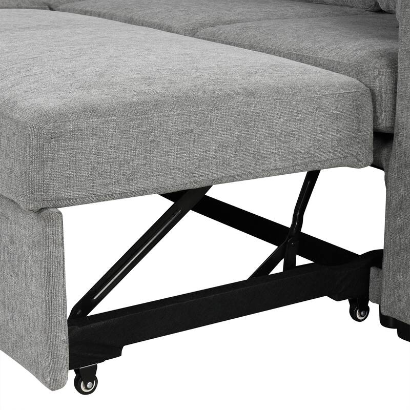 108.7" Chenille U-Shaped Sleeper Sectional Sofa Bed with USB & Cup Holders