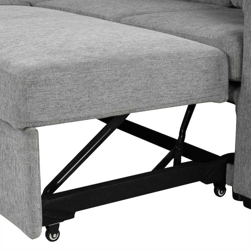 109.1" Chenille Modular Sectional Sofa Bed with Storage Ottoman and USB Ports - L/U-Shaped Convertible Design