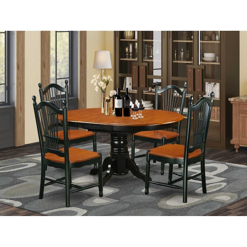 HomeStock 5-Pc Black and Cherry Finish Solid Wood Top Dining table with 4 Chairs