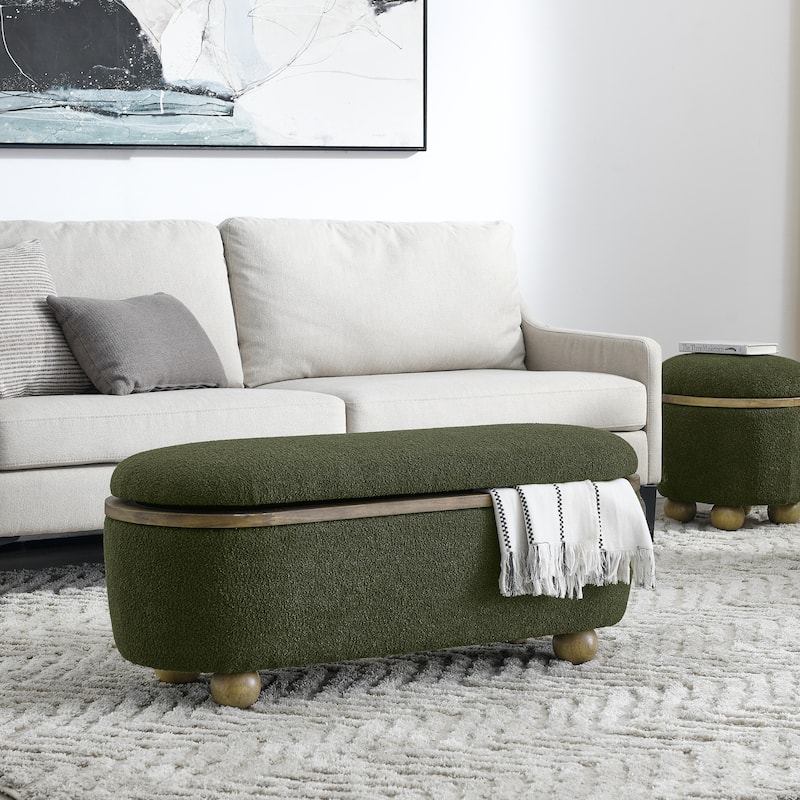 Storage Ottoman Bench for Bedroom, 43" Upholstered Oval Footstool with Hidden Storage, End of Bed Long Velvet Bench