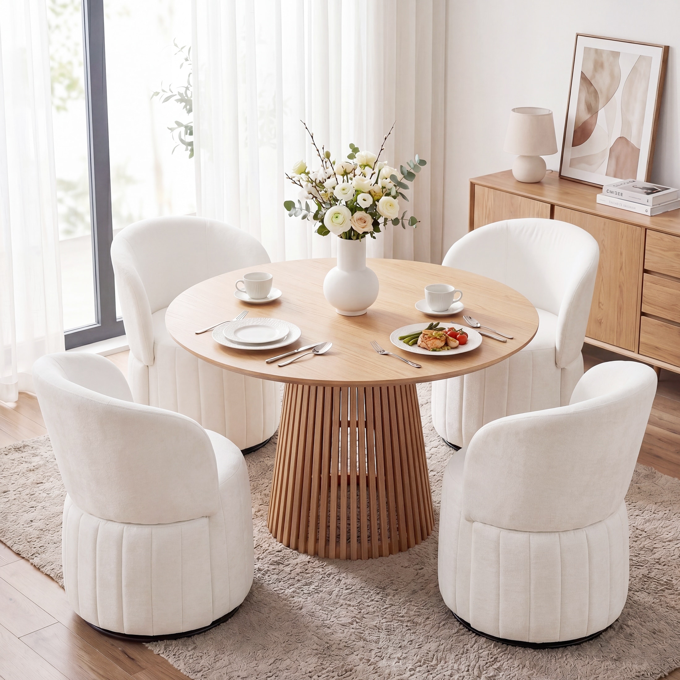 Swivel Barrel Dining Chair with Foldable Backrest, Modern Upholstered Dining Accent Chair