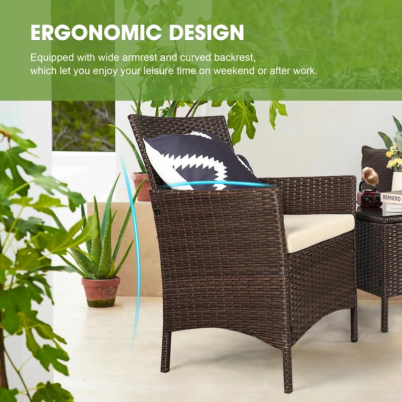 Vrakae 3 Piece Patio Rattan Wicker Furniture Set