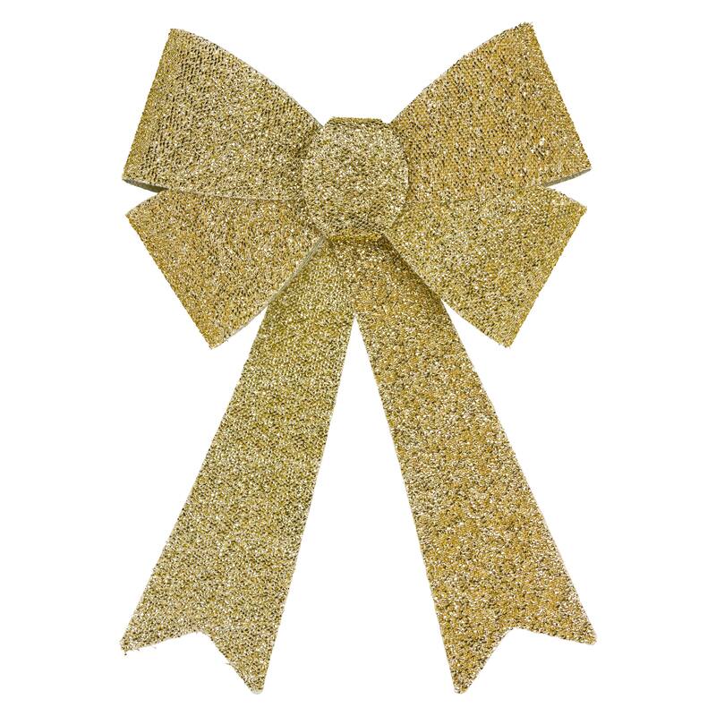 17" Tinsel 4-Loop Bow Christmas Decoration - Solid Gold