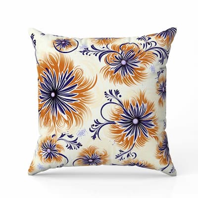 Breezy Flowers Faux Suede Reversible Throw Pillow Orange and Blue