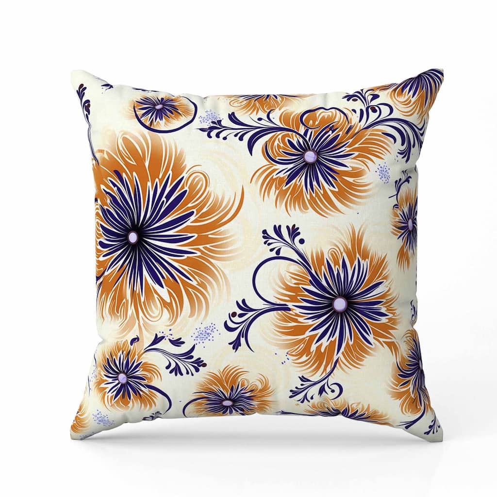 Breezy Flowers Indoor/Outdoor Reversible Throw Pillow Orange and Blue