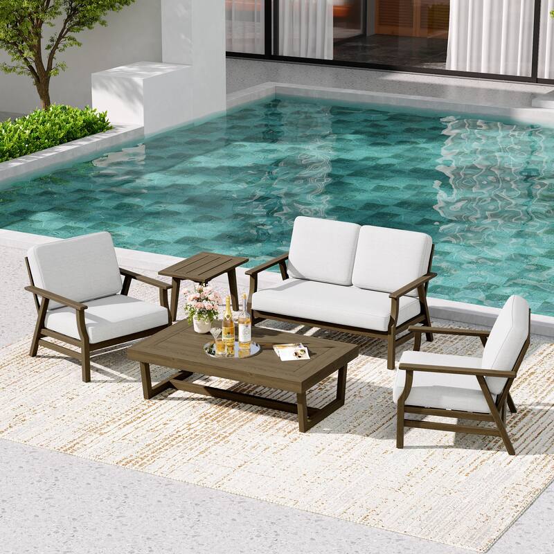 5-Piece Teak Outdoor Conversation Set with Tables.