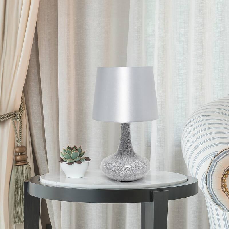 Patchwork Crystal Glass Table Lamp with Drum Shade - 14" - Gray