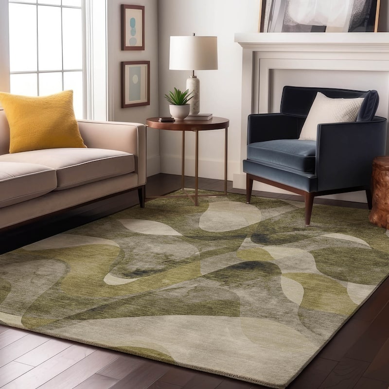 Premium Washable Super Soft Abstract Contemporary Mayfield Rug - Olive - 8' x 10' - Rectangle