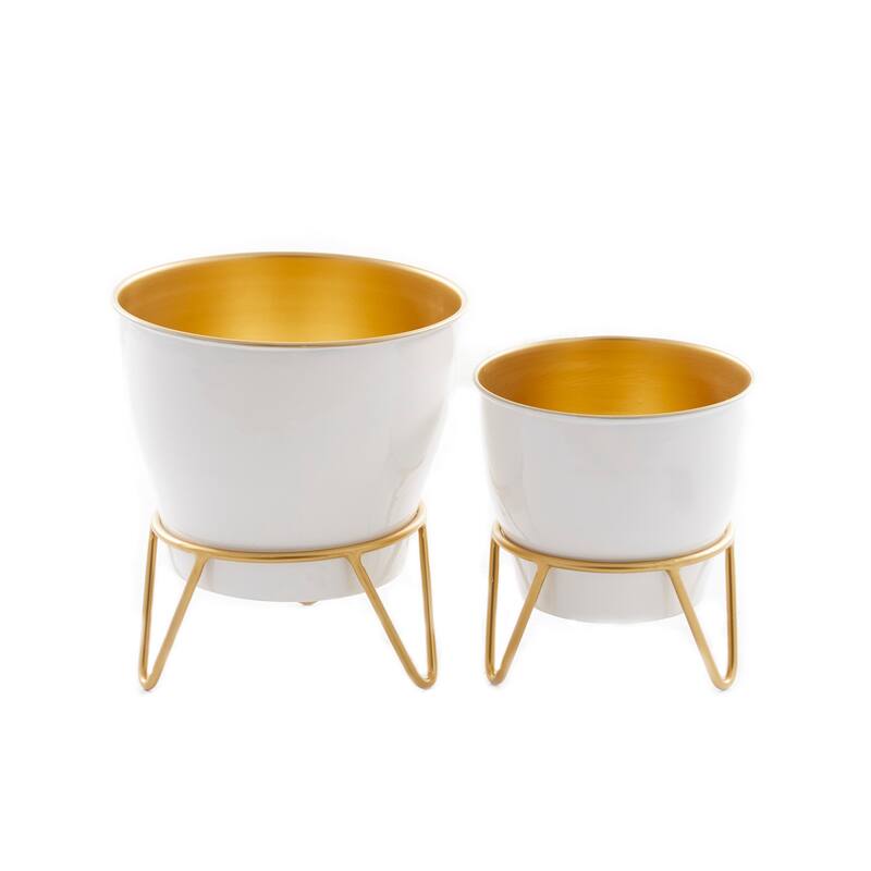 White Metal Planter with Removable Stand (Set of 2) - Blue, Pink, Black or White