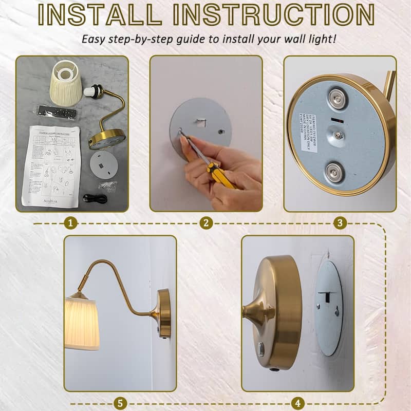 Battery Operated Wall Sconces Dimmable Integrated LED Rechargeable Cordless Swing Head for Bedroom or Corridors(2 Pack) - W5''