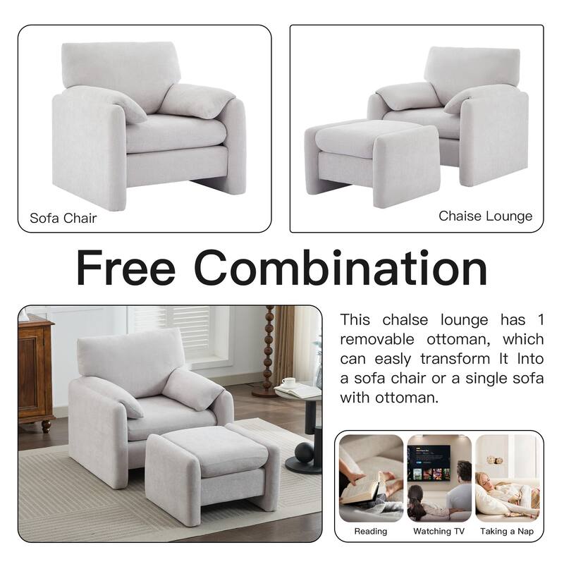 Chenille Single Sofa Chair & Ottoman Set