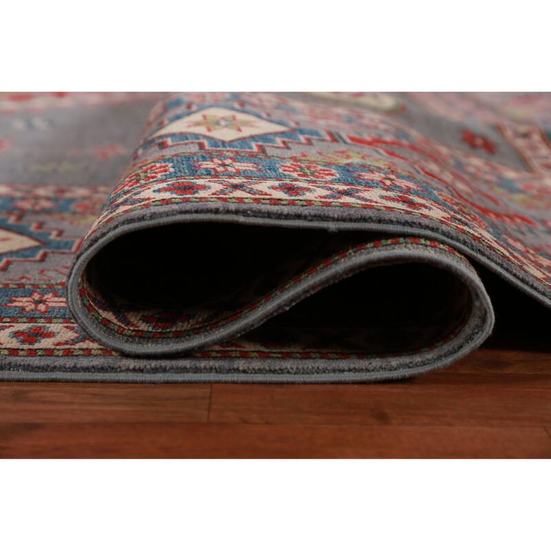 Hand Knotted Oriental 100% Wool Carpet Traditional Geometric Greys & Charcoal Kazak Area Rug - 13' 7'' X 9' 10''
