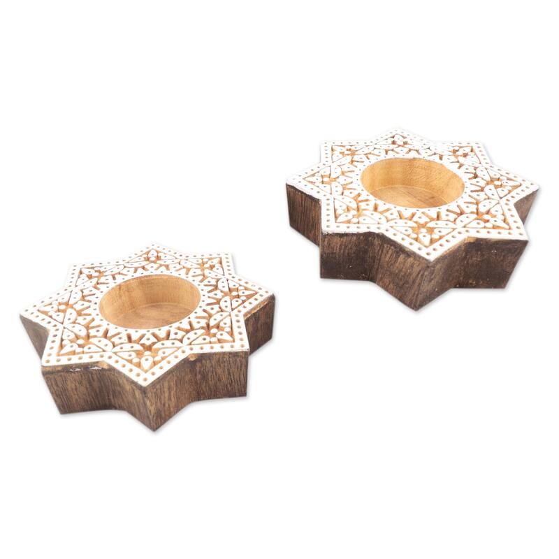 Novica Handmade Kaleidoscopic Sky Wood Tealight Candle Holders (Pair)