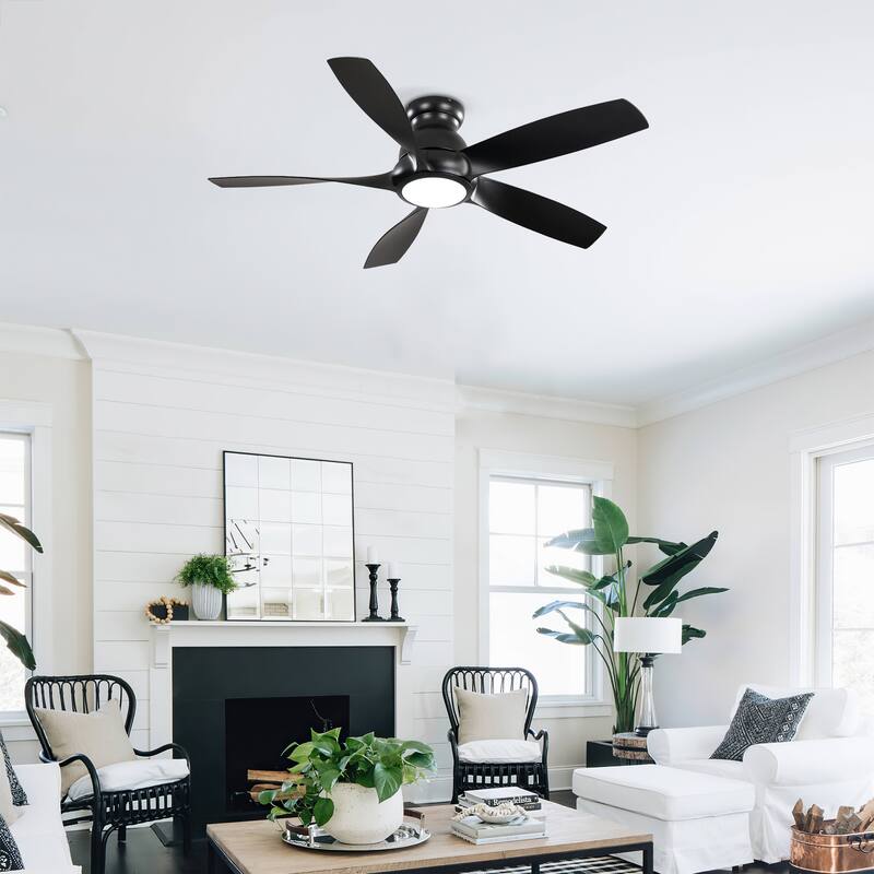 56 Inch 5 PCS ABS Blades Ceiling Fan With Light Kit 3 Color LED Light Source, DC 6 Speed,Remote Control