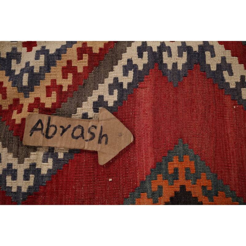 Kilim Qashqai Persian Vintage Rug Hand-Woven Red Wool Carpet - 5'4"x 8'3"