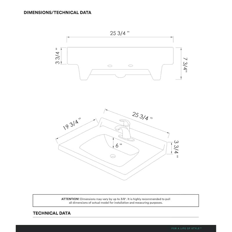 Fine Fixtures Ceramic Vanity Sink Top with Raised Back