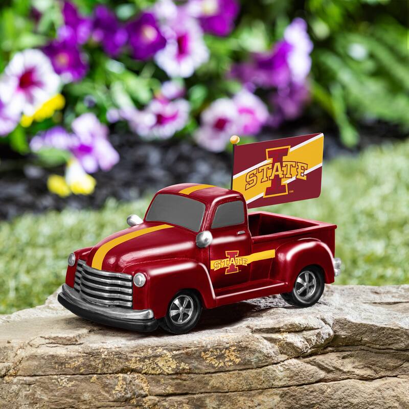 NCAA Rally Truck Garden Statue with Team Flag - Iowa State University