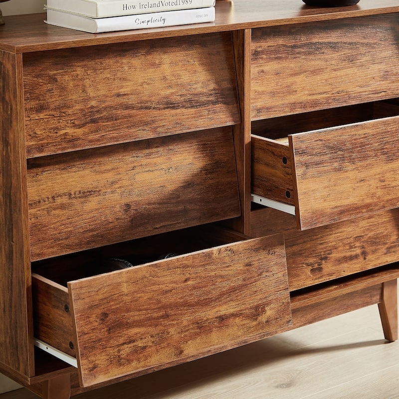 GDF Studio - Vintage-Style 6-Drawer Double Dresser with Bevel Design