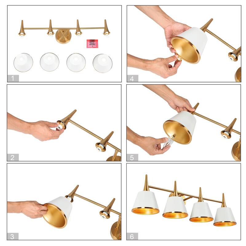 Nisa Modern 4-Light Gold White Bathroom Vanity Light Wall Sconce - W29.1"xD7.9"xH9"