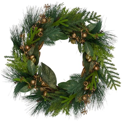 Leaves Berry and Cedar Artificial Christmas Wreath - 20-Inch Unlit - 20"