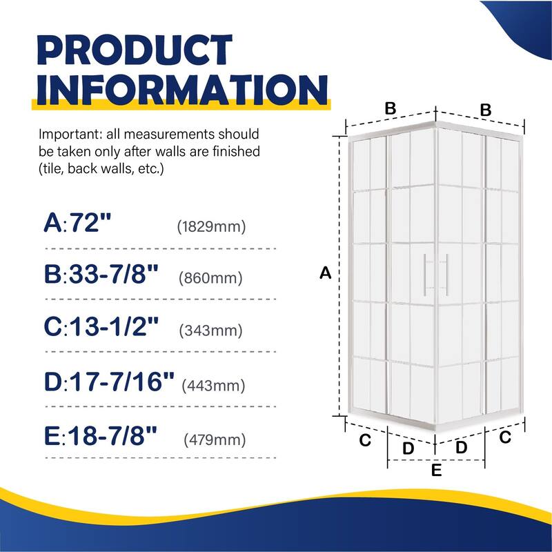 i-Homare 36 in.D x 36 in. W x 72 in. H Corner Shower Enclosure with Double Sliding Doors