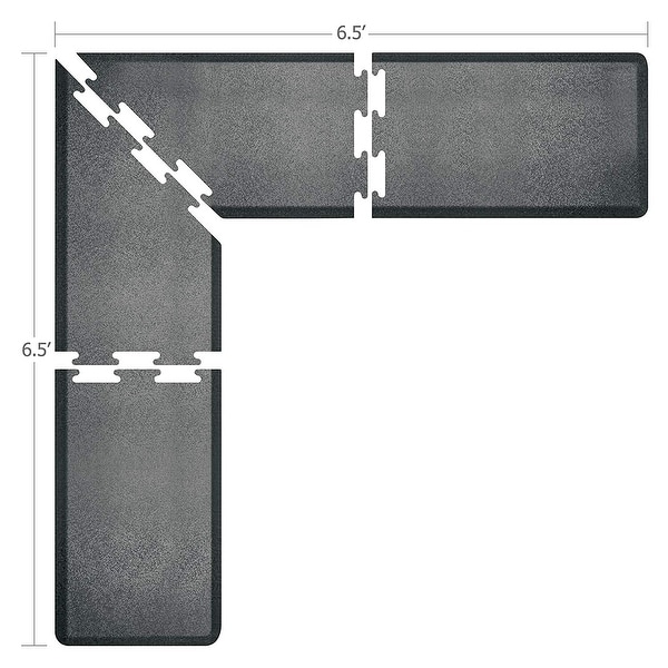 WellnessMats Puzzle Piece Collection 6.5 X 6.5 X 2 Feet, 4 Piece L Series Anti-Fatigue Office & Kitchen Mat Set, Granite Steel