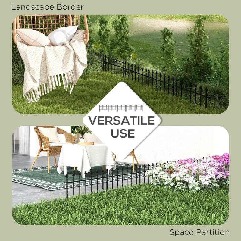 Outsunny Metal Decorative Garden Fence, 9.2' x 17.25" 5 Pack Steel Fence Panels, Decorative Border Fence for Landscape, Flower