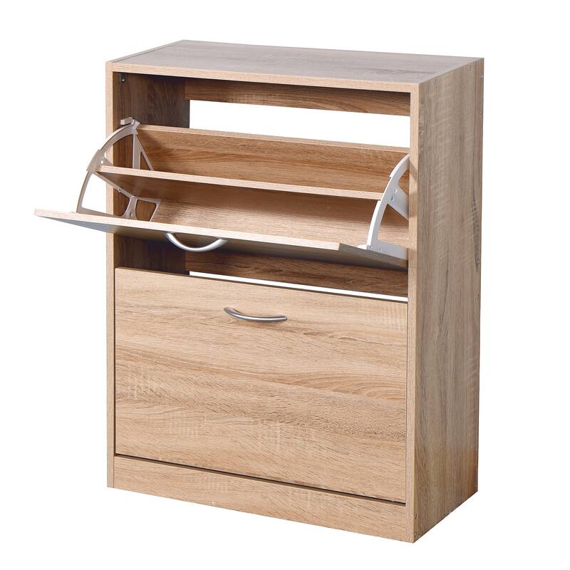 Wooden Shoe Storage Cabinet with 2 Flip Doors - Natural