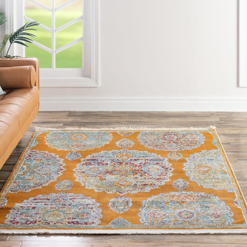 Transitional Laka Collection Area Rug - Orange - 5'5" Square