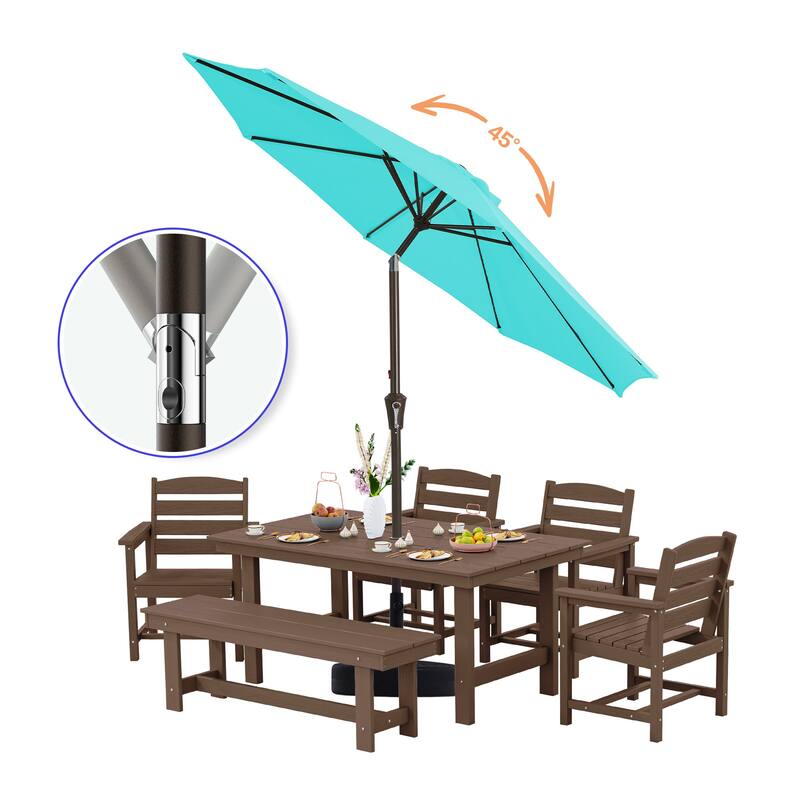 10ft Patio Market Umbrella with LED Lights,Crank & Tilt