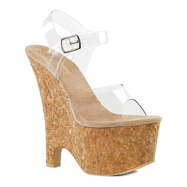 clear cork wedge heels