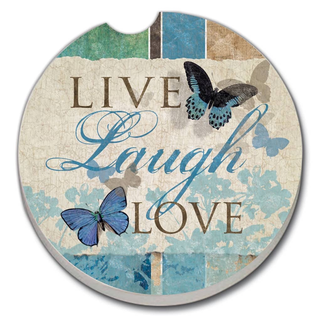 Counterart Absorbent Stoneware Car Coaster, Live Laugh Love, Set of 2 - 2.5