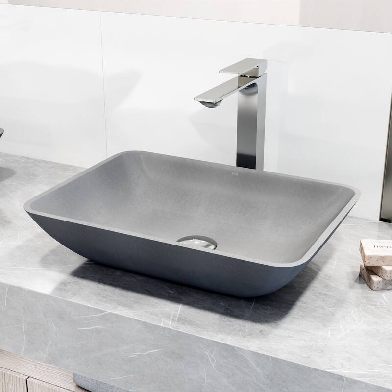 Vigo VGT2084 Duomo Gothic 18" Rectangular Concrete Vessel Bathroom - Chrome