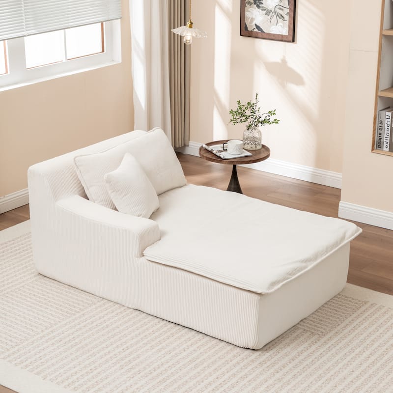 Oversized Chaise Lounge Chair, Upholstered Sofa Bed for Living Room, Corduroy Sleeper Couch Comfy Recliner Bedroom Reading Seat
