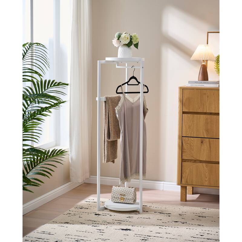 David Modern Metal and Wood Valet Stand with Storage Tray - White