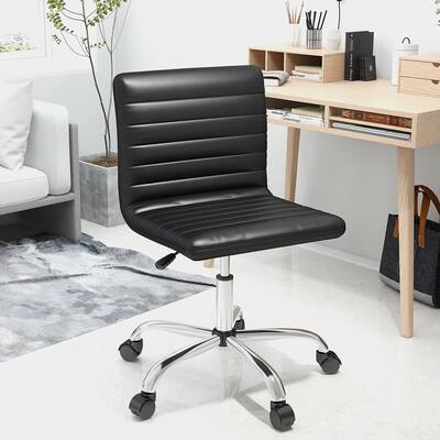 Desk Chair, Armless Office Chair Leather Swivel Task Chair Mid Back Ribbed Home Office White Desk Chair for Adult Child