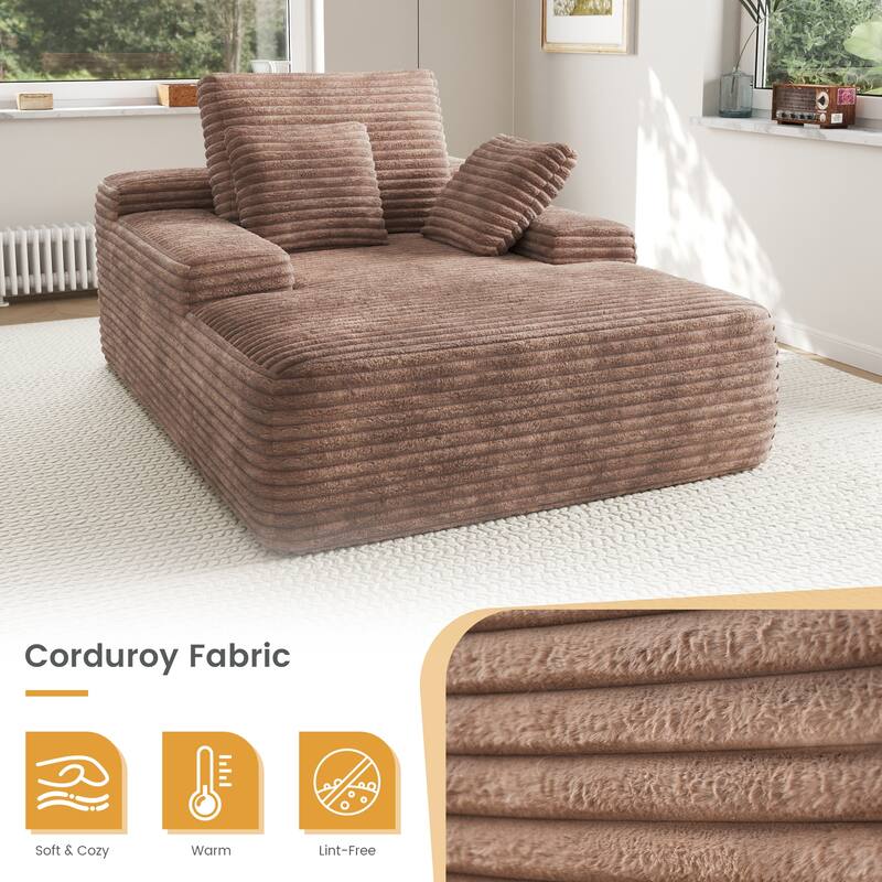 67" Oversized Chaise Lounge Chair Sofa Bed With Corduroy Upholstery, Large Corduroy Floor Sofa With Pillows