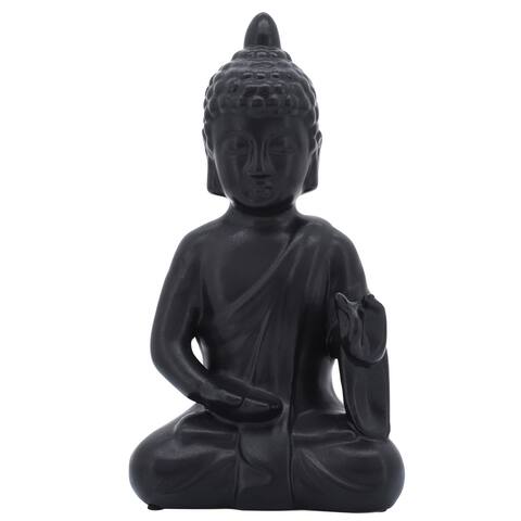 Black Ceramic Seated Buddha 10"H - 6.0" x 4.0" x 10.0"