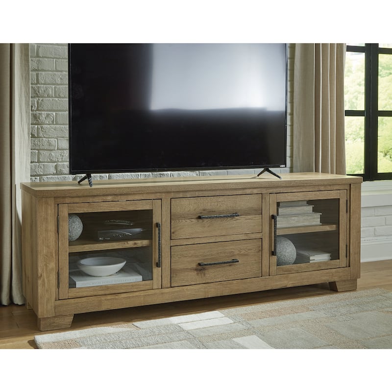 Signature Design by Ashley Galliden Light Brown 80" TV Stand for TVs up to 92" - 79.38" W x 20" D x 28.25" H