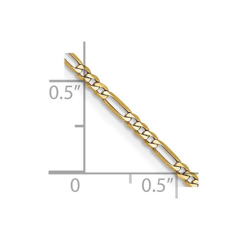 Curata 14k Yellow Gold 1.80mm Flat Figaro Chain Bracelet - 8 Inch