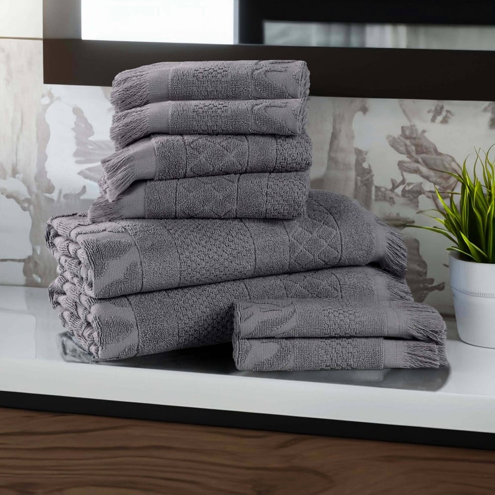 Superior Rolla Cotton Geometric Jacquard Plush Soft 8 Piece Towel Set