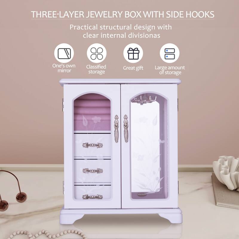 Elegant Jewelry Storage Boxes for Women , White Jewelry Wood Organizer box with Pink Interior - 10*5.2*11.7 IN