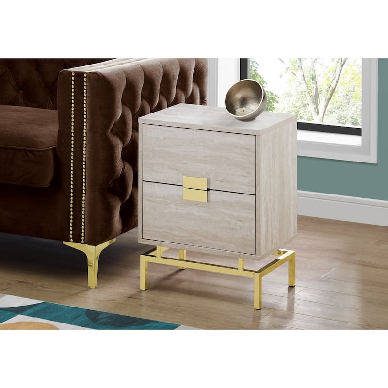 Contemporary 2-Drawer End Table Metal Base Wood Top Nightstand for Bedroom or Living Room - 18.25”L x 12.75”W x 23.5”H