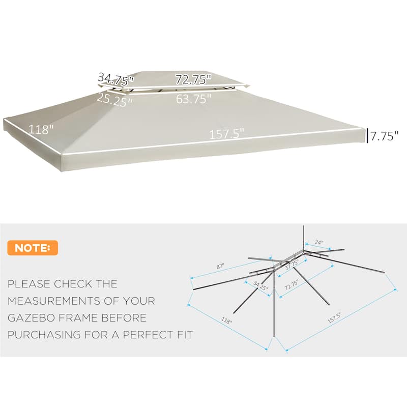 Outsunny 13' x 10' Gazebo Replacement Canopy 2 Tier Top UV Cover Pavilion Garden Patio Outdoor, Cream White (TOP ONLY)